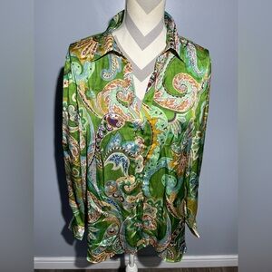 Zara Green Paisley Button Down Shirt